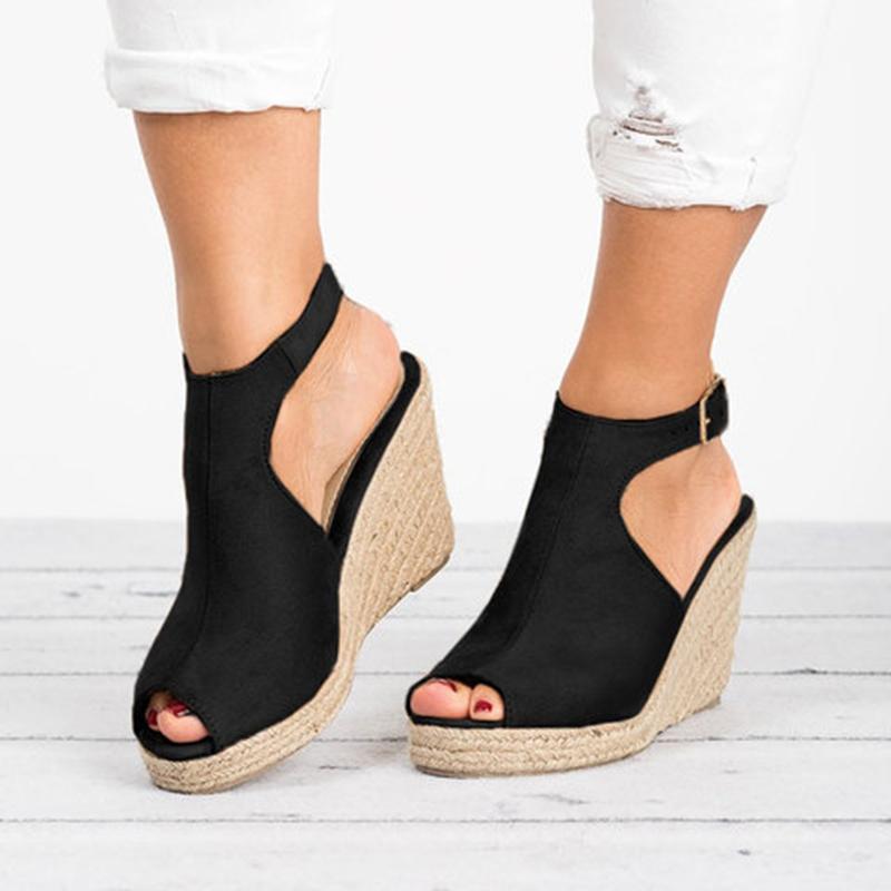 Wedge Espadrille Suede Peep Toe Ankle Strap Slingback Sandals