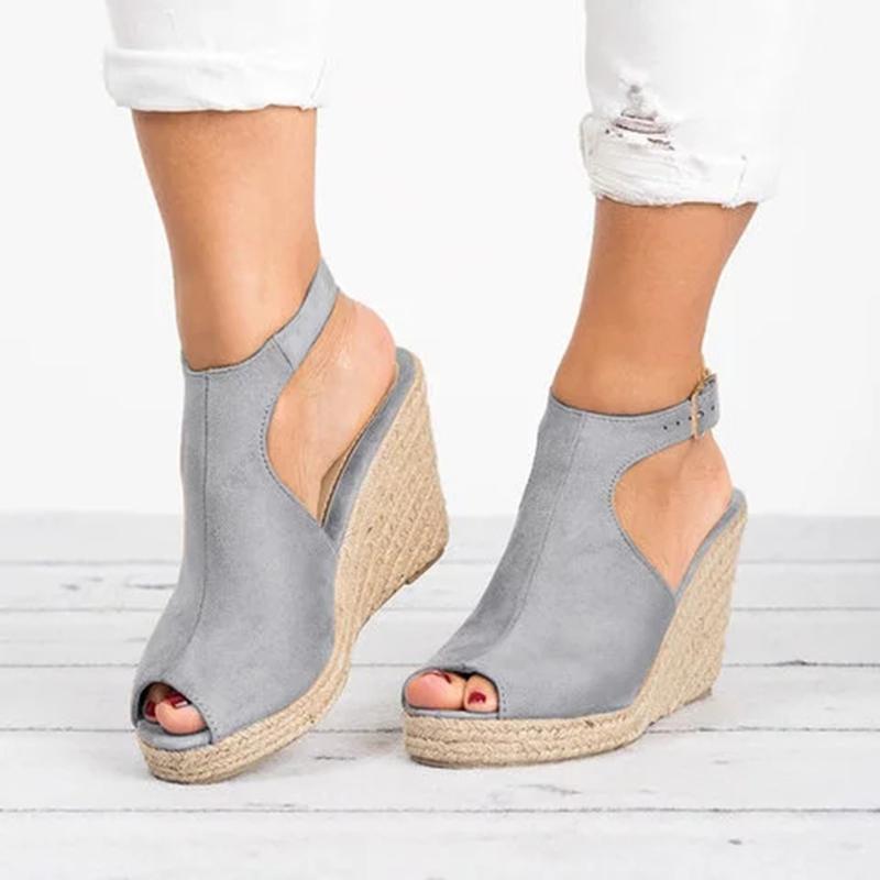 Wedge Espadrille Suede Peep Toe Ankle Strap Slingback Sandals