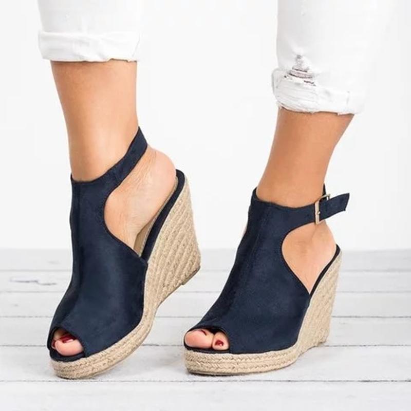 Wedge Espadrille Suede Peep Toe Ankle Strap Slingback Sandals