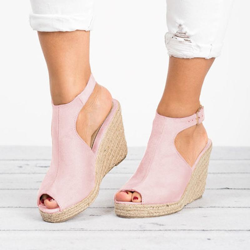 Wedge Espadrille Suede Peep Toe Ankle Strap Slingback Sandals