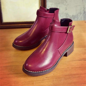 Woman Fashion Platform Round Toe Buckle Strap Ankle Martin Boots