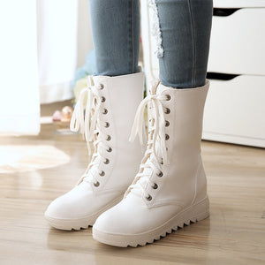 Women mid calf boots lace up non slip chunky platform boots