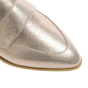 Women's silver gold metallic pointed toe loafers casual daily flats