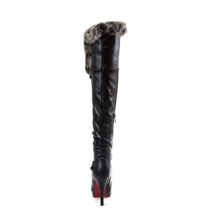 Women winter over the knee boots | Faux fur platform stiletto high heel thigh high boots