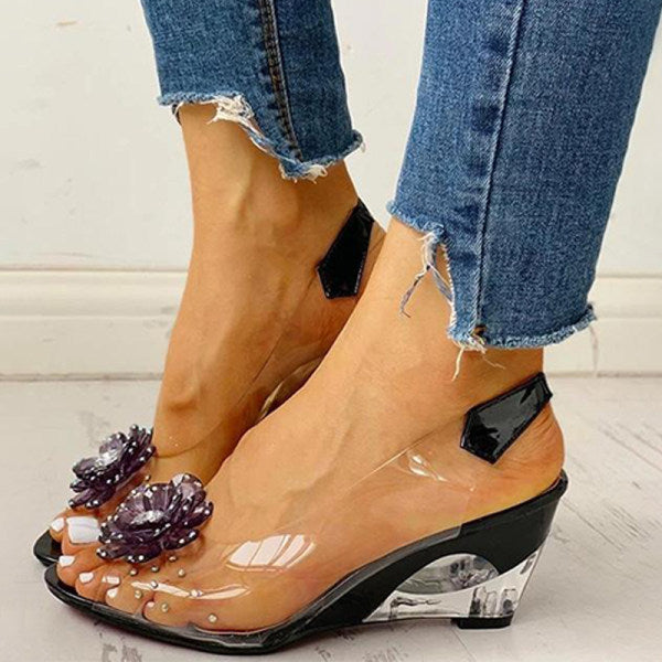 Women's transparent peep toe wedge slingback sandals