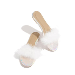 Women summer fuzzy open toe slide sandals
