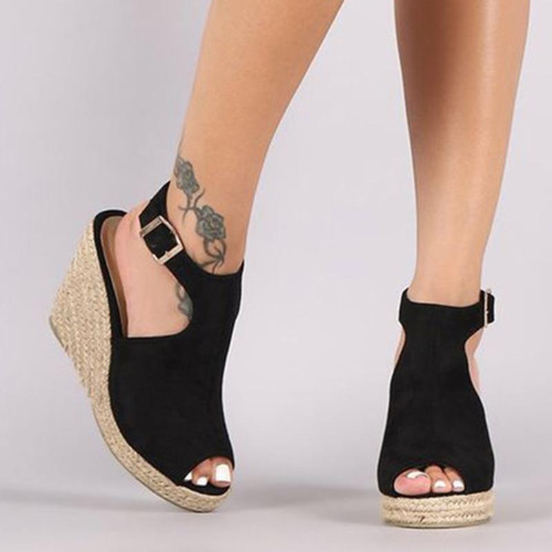 Wedge Espadrille Suede Peep Toe Ankle Strap Slingback Sandals