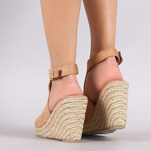 Wedge Espadrille Suede Peep Toe Ankle Strap Slingback Sandals