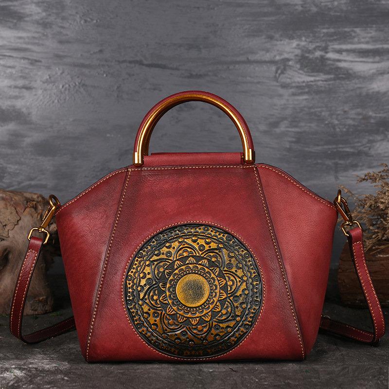 Women Genuine Leather Vintage Totem Designer Handbag Shoulder Bag - Getcomfyshoes