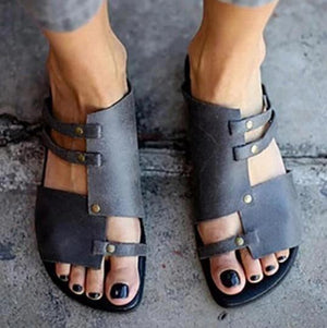 Plain Flat Peep Toe Slide Sandals For Women