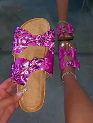Women Slides 2 Strap Comfy Bow Slide Sandals