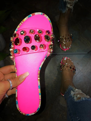 Jeweled sandals clear strap slides
