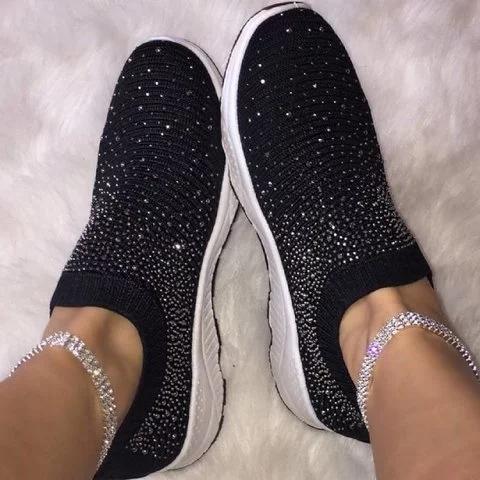 Women Rhinestone Sneakers Soft Breathable Sock Sneakers - fashionshoeshouse