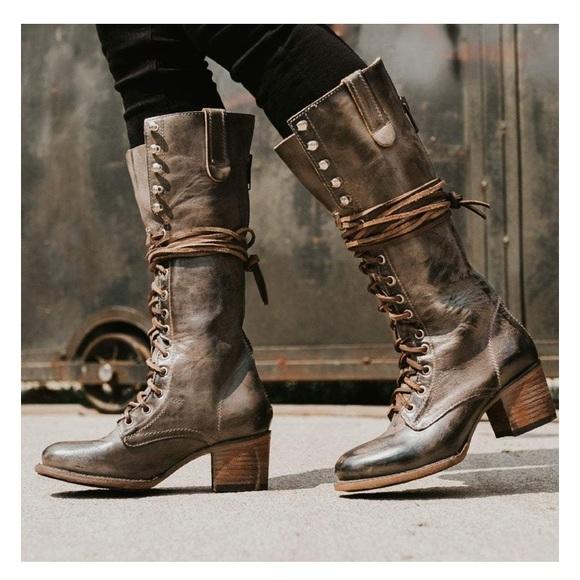 Knee high combat boots with heel online