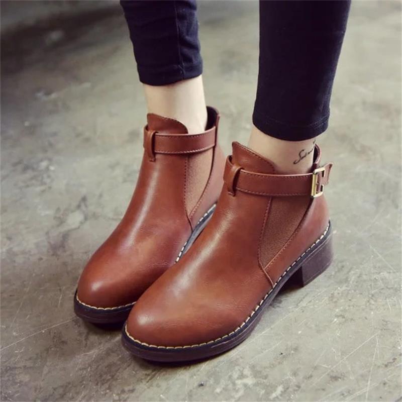 Woman Fashion Platform Round Toe Buckle Strap Ankle Martin Boots