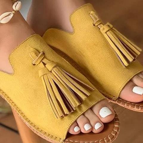 2019 New Chic Roman Tassel Flat Slides Sandals For Women - GetComfyShoes