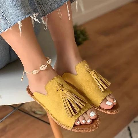 2019 New Chic Roman Tassel Flat Slides Sandals For Women - GetComfyShoes