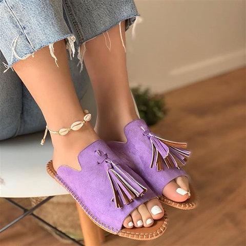 2019 New Chic Roman Tassel Flat Slides Sandals For Women - GetComfyShoes