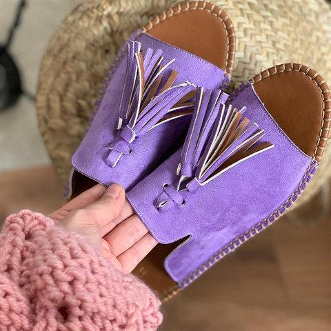 2019 New Chic Roman Tassel Flat Slides Sandals For Women - GetComfyShoes