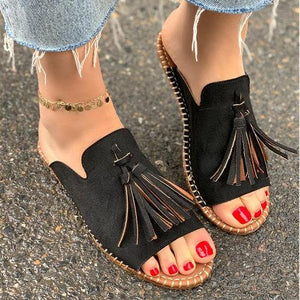 2019 New Chic Roman Tassel Flat Slides Sandals For Women - GetComfyShoes