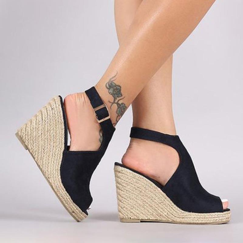 Wedge Espadrille Suede Peep Toe Ankle Strap Slingback Sandals