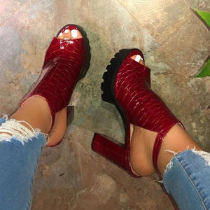 Women peep toe ankle strap chunky platform heels