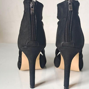 Women peep toe breathable ankle strap back zipper stiletto heels