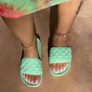 Women quilted open toe arch support slides summer slippers