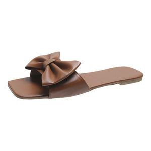Women bow square open toe flat slide sandals