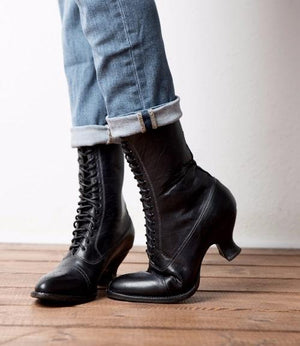 Stiletto heel lace-up boots retro pointed toe boots