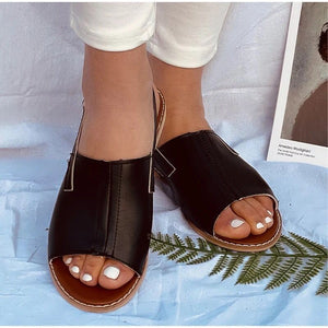 Women peep toe plaid embossed slingback buckle strap summer flat sandals