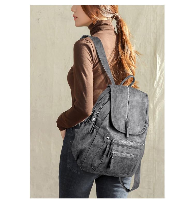 2018 Women Backpack high quality Leather  Fashion school Backpacks Female Feminine Casual Large Capacity Vintage Shoulder Bags - Getcomfyshoes