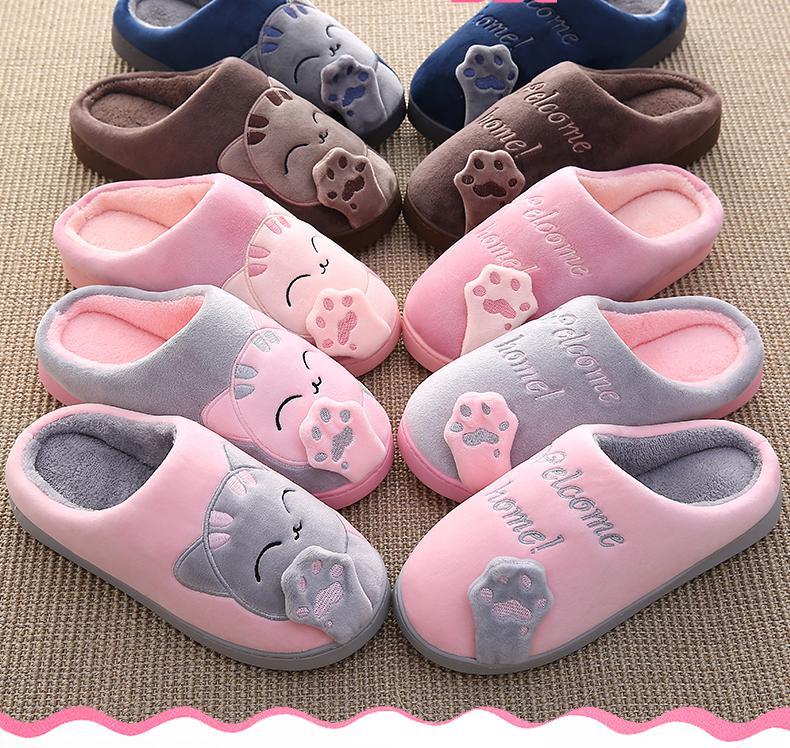 Winter warm plush slippers cute cat animal slippers house bedroom couple slippers