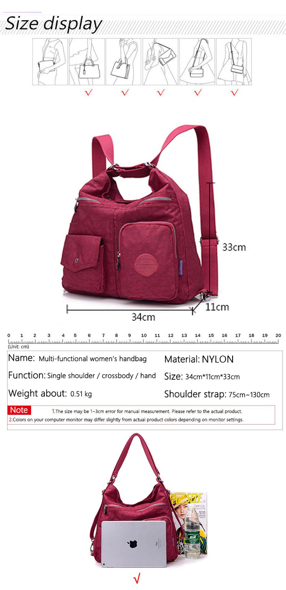 3 in 1 Women Bags Multifunction Backpack Shoulder Bag - GetComfyShoes