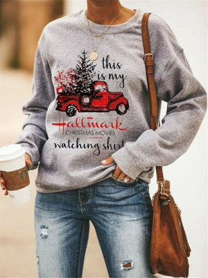 Women's car print Christmas sweatshirts fall/winter long sleeve pullover tops