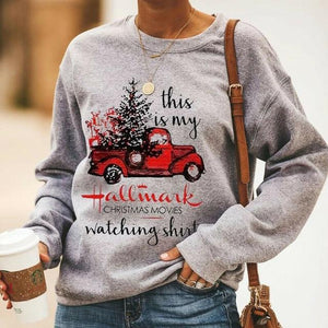 Women's car print Christmas sweatshirts fall/winter long sleeve pullover tops