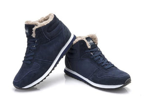 Mens fur lining winter shoes non slip lace-up ankle boots