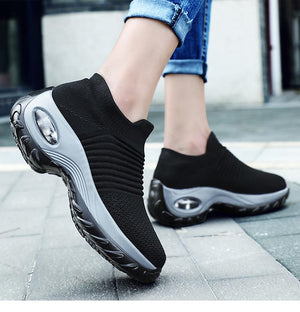 Women's knitting slip on sneakers air cushion breathable casual shoes for walking