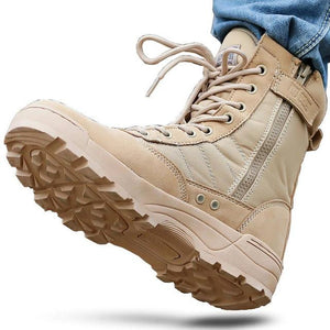 Men's tactical military combat boots working safety shoes with zipper