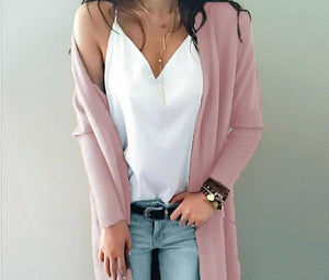 Women's open front long knitted cardigan sweater with pocket for fall/winter