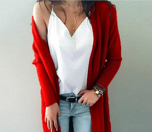 Women's open front long knitted cardigan sweater with pocket for fall/winter