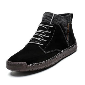 Mens fur lining winter shoes casual ankle boots suede retro lace-up boots