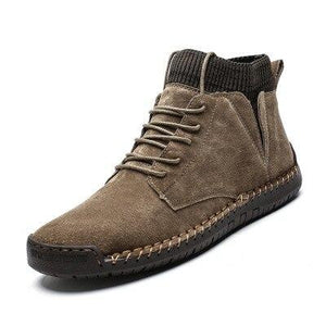 Mens fur lining winter shoes casual ankle boots suede retro lace-up boots
