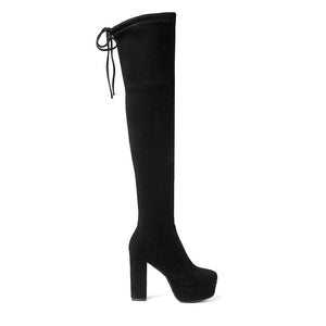 Women's suede stretch platform high heeled thigh high boots sexy tall boots for winter