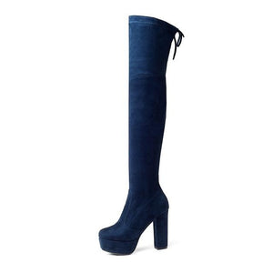 Women's suede stretch platform high heeled thigh high boots sexy tall boots for winter