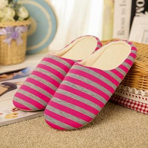Women's house slippers with arch support striped cotton warm bedroom slippers