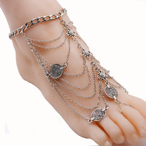 Women summer sexy silver gold tassel anklets coin chain ankle bracelets