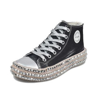 Women's fashion studded sneakers casual canveas shoes for women