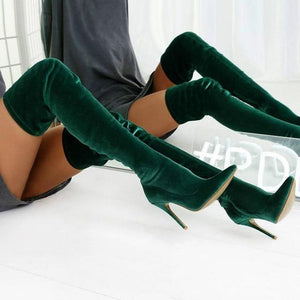 Women's stiletto heeled suede elastic over the knee boots pointed toe slim sexy long boots