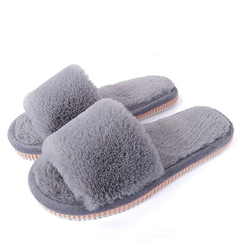 Womens furry slippers winter warm house shoes